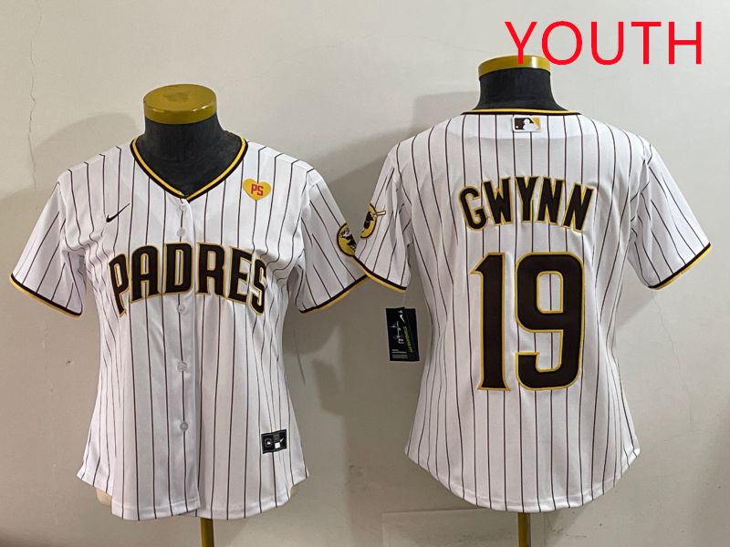 Youth San Diego Padres #19 Gwynn White Stripe Game 2025 Nike MLB Jersey style 5